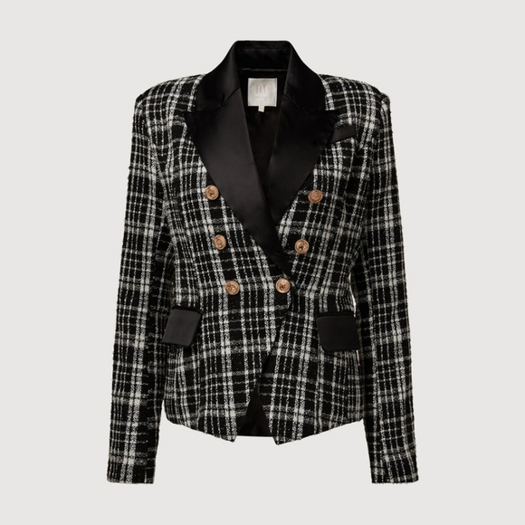 RACHEL PARCELL $178 DOUBLE BREASTED SATIM LAPEL BLAZER - Picture 3 of 6